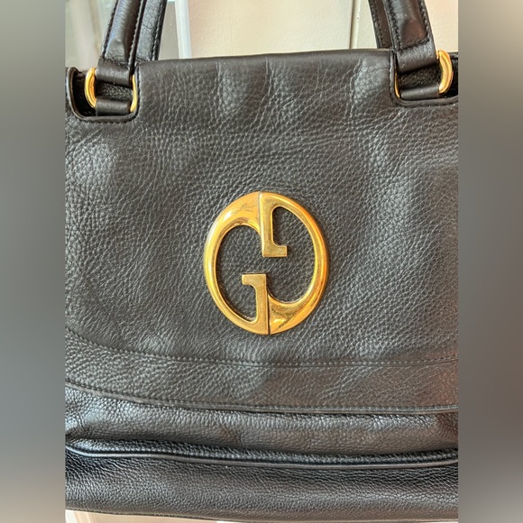 SOLDSOLDSOLDAuthentic Pre owned Gucci 1973 Black Pebbled Leather Top Handle Bag - Picture 9 of 17